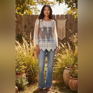 Sheer Lace Embroidered Boho Blouse Romantic Festival Top Small